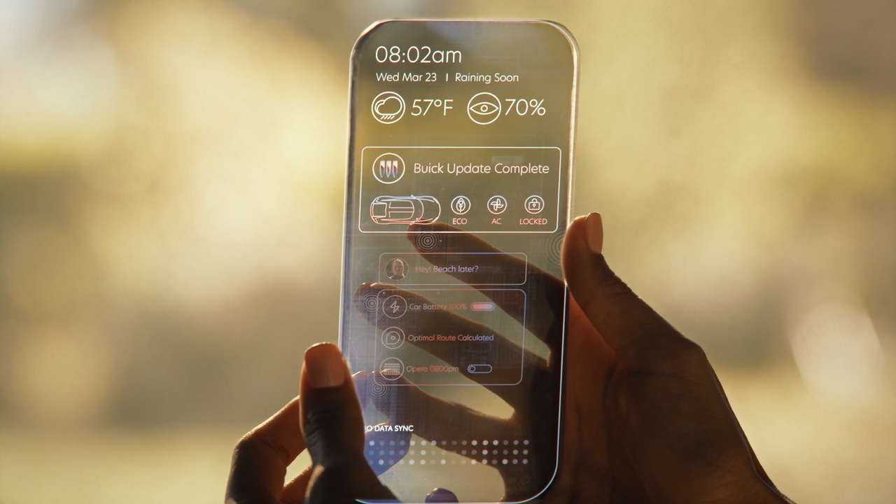 Buick transparent mobile interface showing a live state card