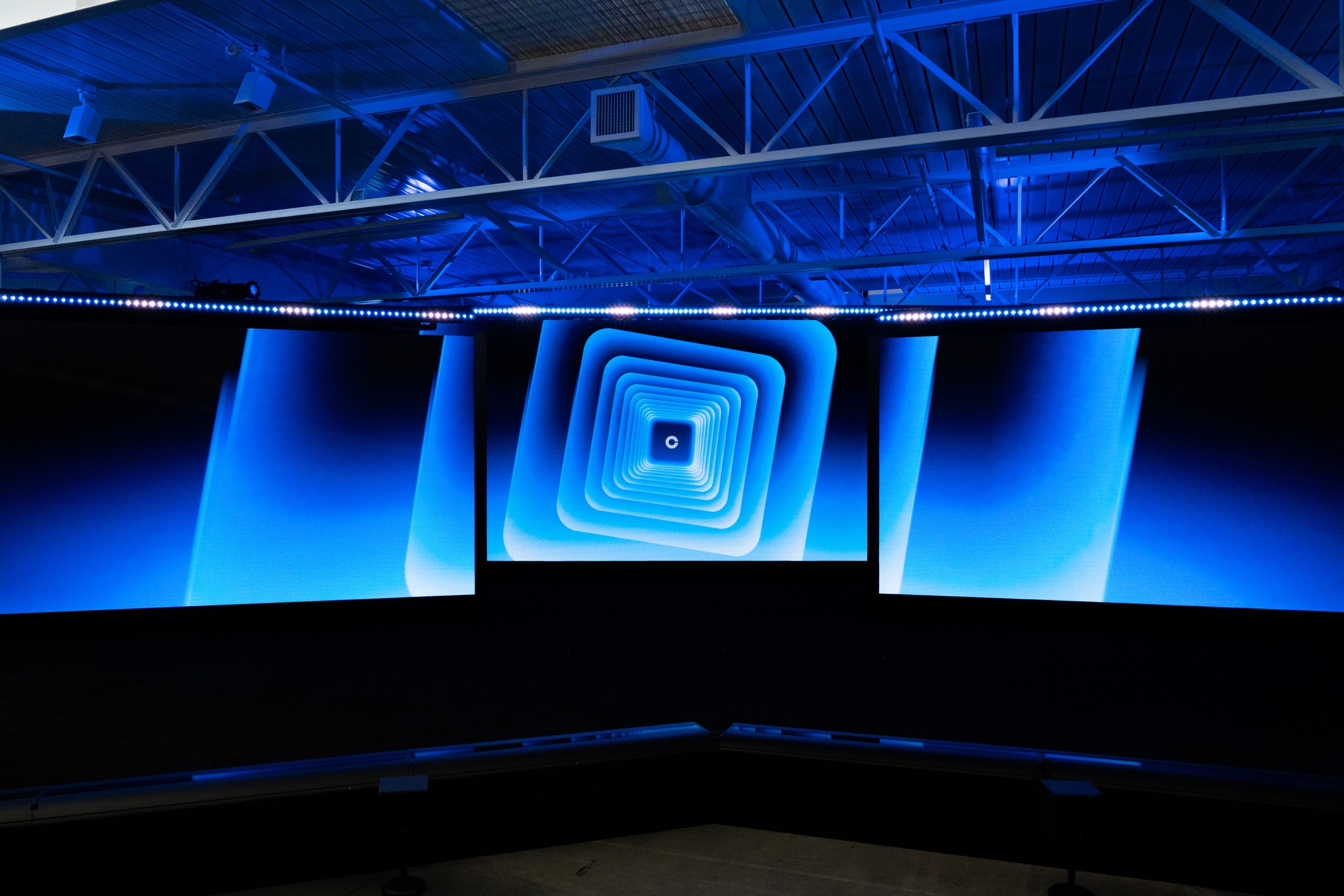 Coinbase System Update three-screen live stage