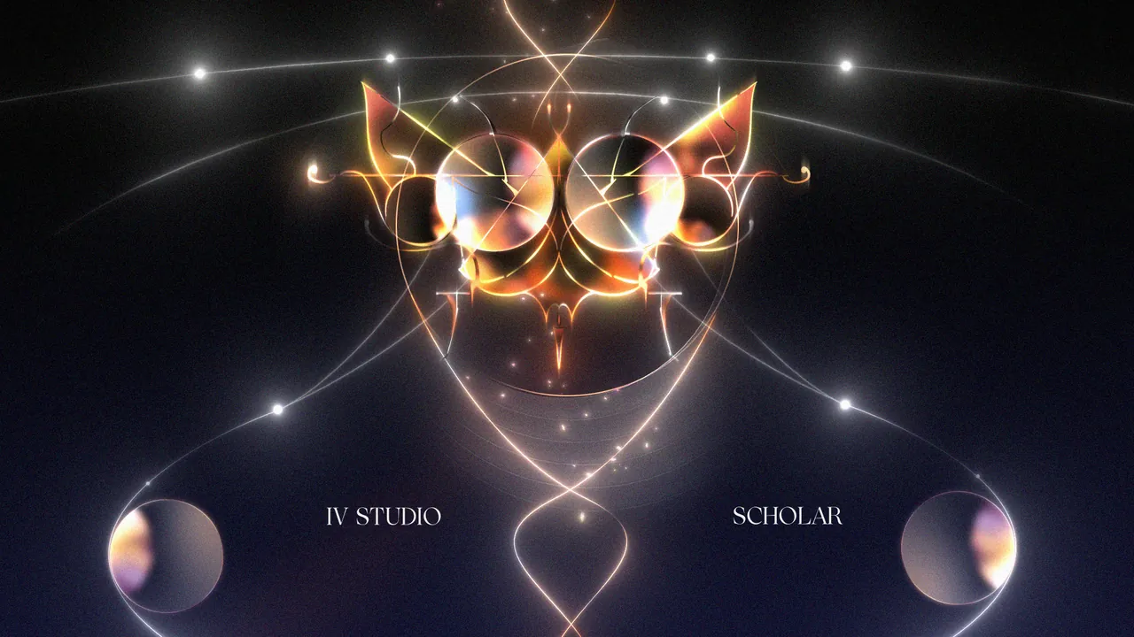 Styleframe of the abstracted moth surrounded by glowing lines and circles