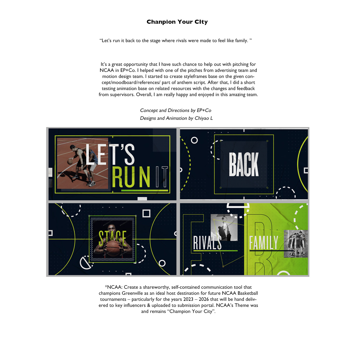 NCAA Champion Your City concept and styleframe board