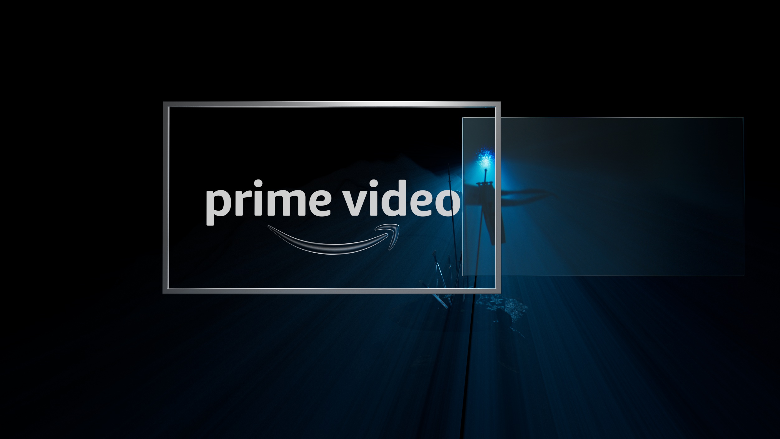 Prime Video smile emerging through layered blue forms