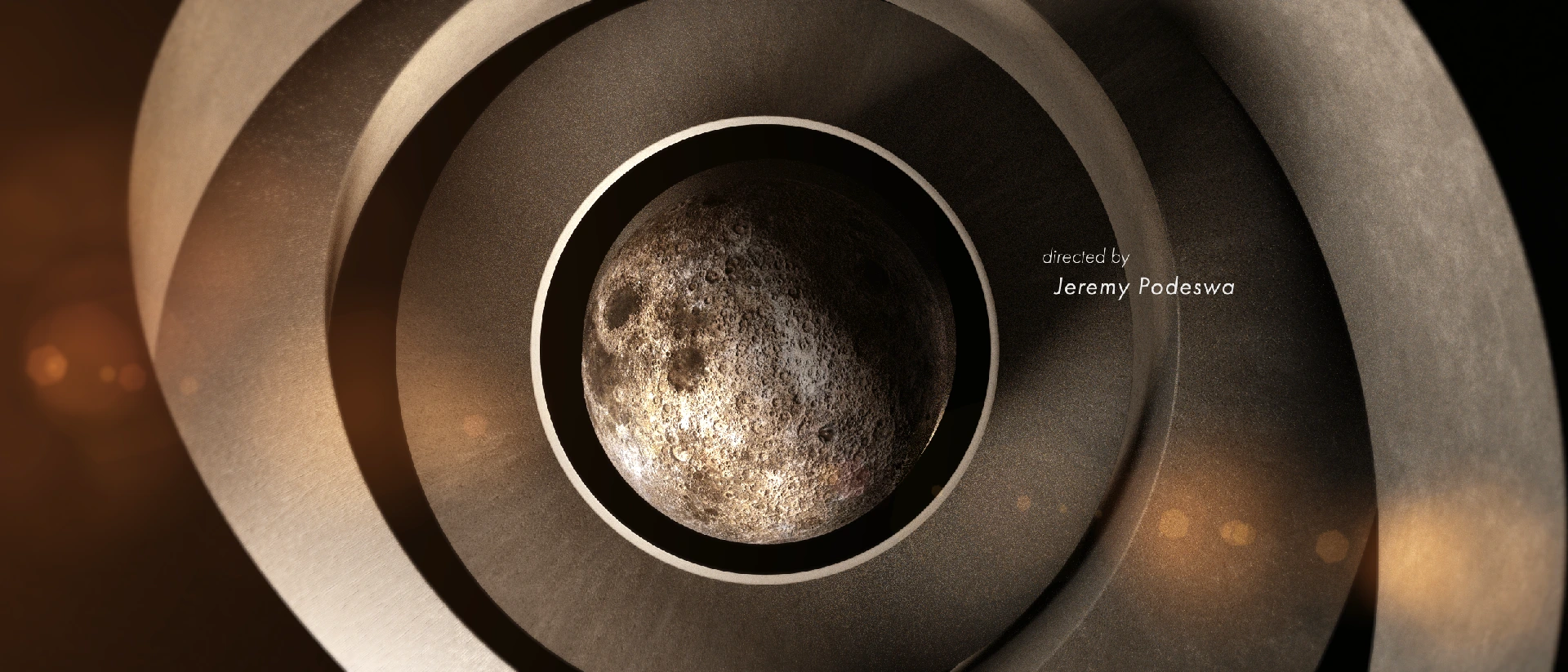 A planet framed by concentric metallic forms